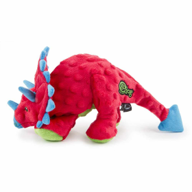 goDog Dino Triceratops w/Chew Guard Plush Dog Toy Red